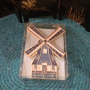 Blue and White Windmill Trinket Box